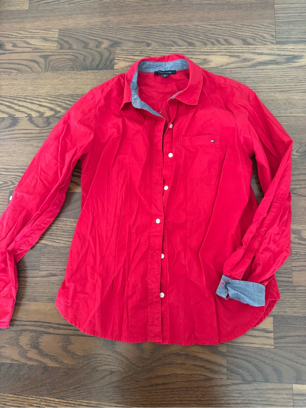 Tommy Hilfiger Red Long-Sleeve Button-Up Shirt